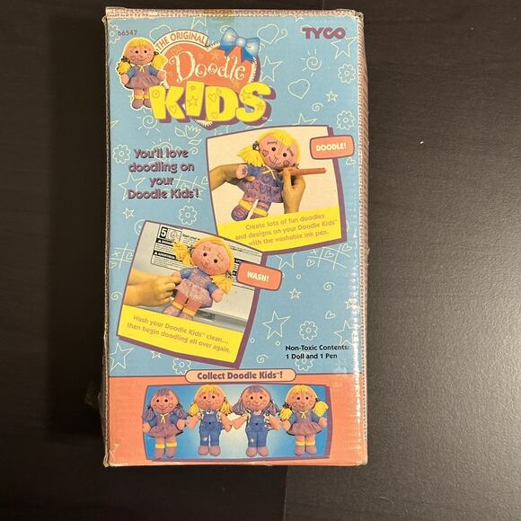 Vintage 1997 Tyco Doodle Kids Doll Plush Light Pink / Purple - Drawable! In Box - Picture 2 of 6